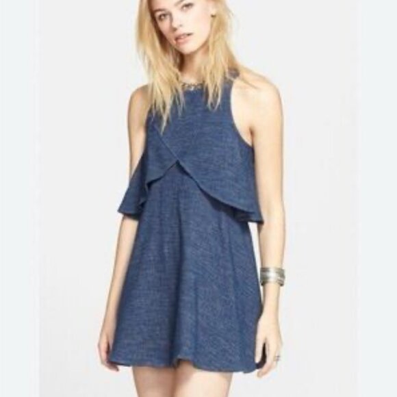 Free People Sapphire Flyaway Women's Small Sleeveless Denim Mini Dress Open Back - Picture 1 of 6